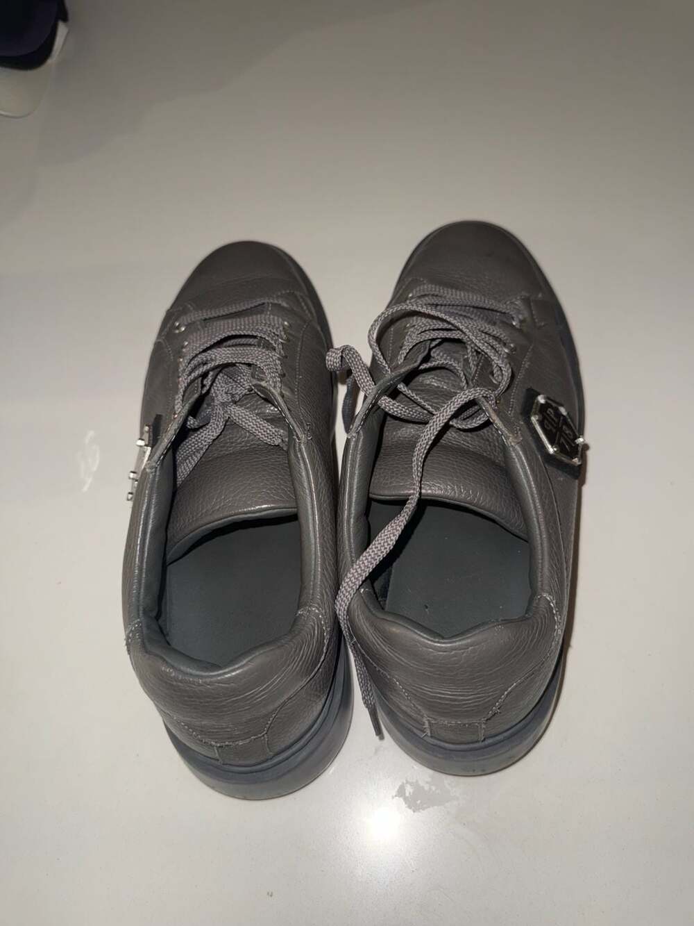 Philipp Plein Gray Hexagon Logo Nappa Leather Lo-Top Sneakers - Picture 4 of 7